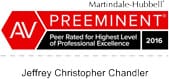 Martindale-Hubbell | AV | Preeminent | Peer Rated for Highest Level | of Professional Excellence | 2016 | Jeffrey Christopher Chandler